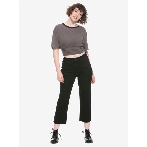 High Waisted Crop Frayed Raw Hem Ankle Jeans - Picture 2 of 6